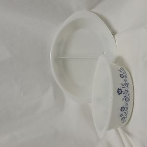 Vintage Milk Glass Ovenware, Set of 2, Blue Floral